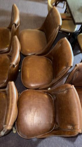 Set of 6 Mid-Century Modern Metal Base Rolling Caster Chairs, Brown Vinyl - 4