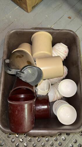 Mixed Lot of 16+ Plastic & Ceramic Cups, Mugs, and Bowls&mdash;Floral & Solid Colors