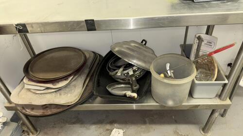 Commercial Kitchenware Lot &ndash; Assorted Pans, Trays, Utensils, Glass Dishes, Basket