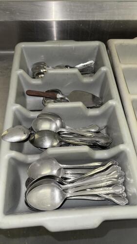 Commercial 4-Compartment Plastic Cutlery Trays and Spoons - 2