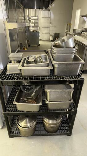 Lot of 20+ Commercial Stainless Steel Hotel Pans, Stock Pots, Lids & More &ndash; Assorted Sizes + Shelf