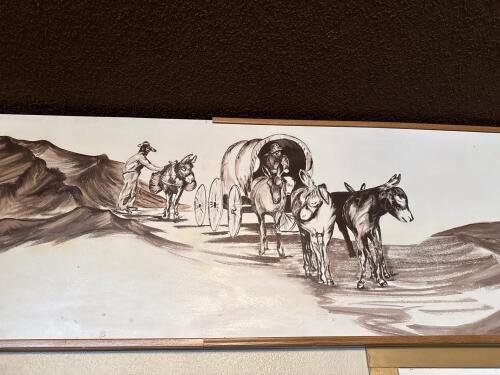 Large Hand-Painted Western Pioneer Wagon Scene Mural - 2