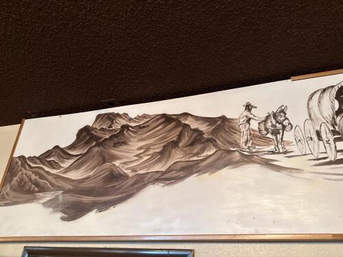 Large Hand-Painted Western Pioneer Wagon Scene Mural - 3