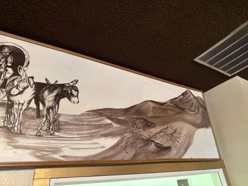 Large Hand-Painted Western Pioneer Wagon Scene Mural - 4