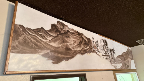Large Hand-Painted Western Pioneer Wagon Scene Mural - 5
