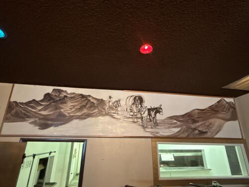 Large Hand-Painted Western Pioneer Wagon Scene Mural - 6