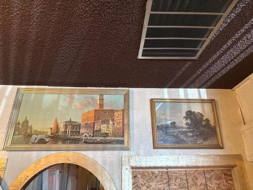 Boward Venice Oil Painting in Ornate Frame, Plus Framed Pastoral Landscape Print