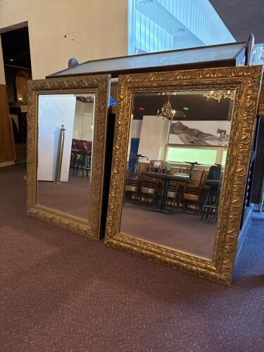 2 Large Ornate Gold Leaf Wall Mirrors, 44x32 Inches, Victorian Baroque Style, Flat Glass