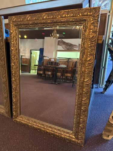 2 Large Ornate Gold Leaf Wall Mirrors, 44x32 Inches, Victorian Baroque Style, Flat Glass - 2