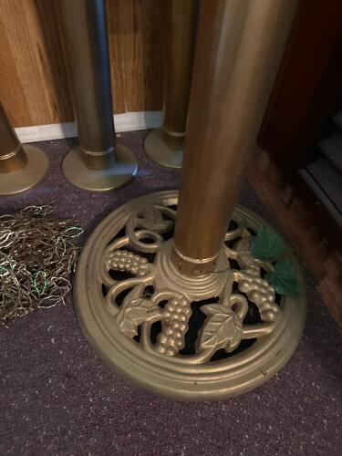 Antique Brass Stanchion Posts with Mosaic Toppers, Set of 5, Includes Chain - 5
