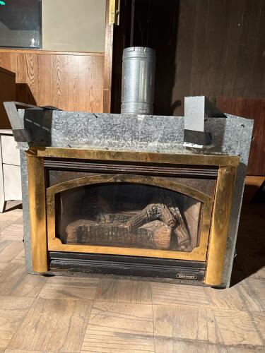 Desert Direct Vent Gas Fireplace Insert, Brass Trim, Gas Log Set, 18K&ndash;30K BTU, Vent Pipe Included