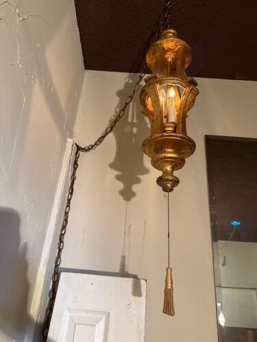 Vintage Spanish Revival Gold Leaf Hanging Swag Pendant Lamp