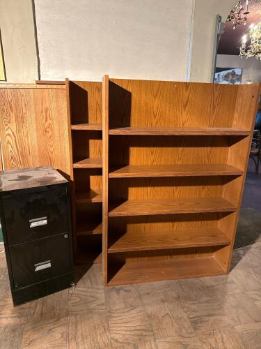 2-Drawer Black Steel Vertical File Cabinet + 2 Wooden Bookshelves - 2