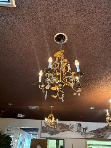 Two Vintage Brass 5-Light Chandeliers