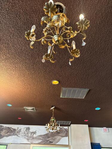 Two Antique Gold 5-Light Chandeliers with Floral Motif and Crystal Accents - 4