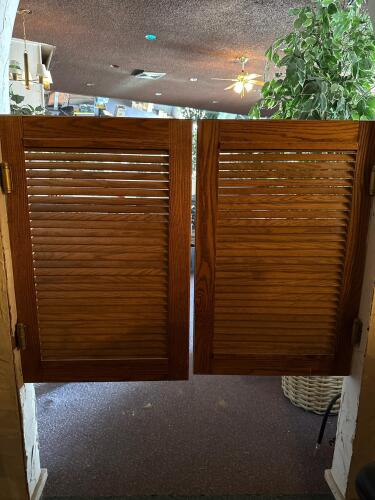 Saloon-Style Swinging Doors, Solid Wood, Louvered Panels - 2