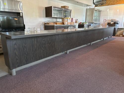 Commercial Bar Counter, 22' 8"ft Length, 12 Shelves, Dark Woodgrain Finish