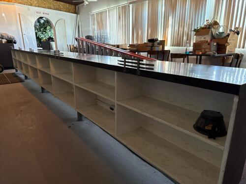 Commercial Bar Counter, 22' 8"ft Length, 12 Shelves, Dark Woodgrain Finish - 4