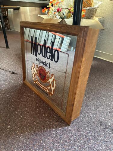 Modelo Especial Illuminated Bar Sign, Wood Frame, Mirrored Glass - 2