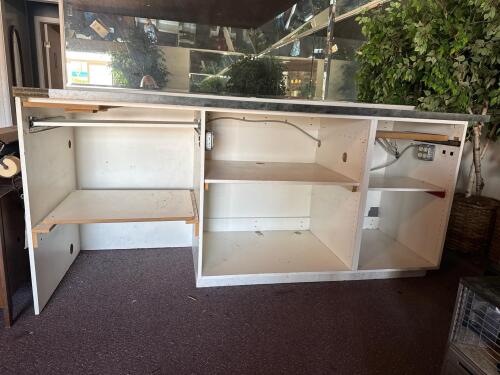 Large Commercial Reception Counter, 3 Workstations, Faux Stone Laminate Top, Built-in Power