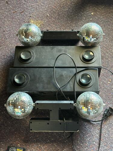Dual Rotating 8" Disco Ball Party Light & Pair of DJ Floodlight Spotlights, Black Housing