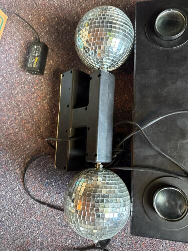 Dual Rotating 8" Disco Ball Party Light & Pair of DJ Floodlight Spotlights, Black Housing - 4