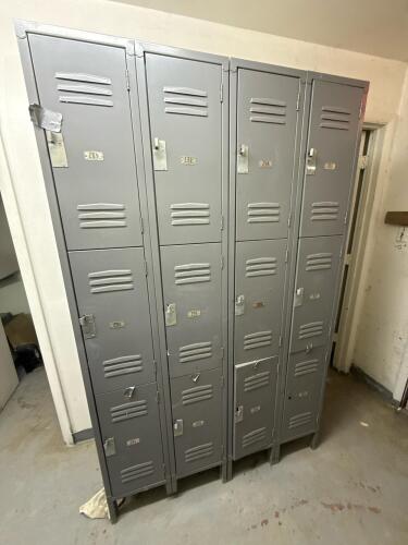 Industrial 6-Column Steel Locker, 12 Compartments, Gray, Padlock Latch, Numbered Doors