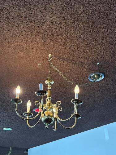 Traditional Brass 6-Arm Candle-Style Chandelier with Chain Mount