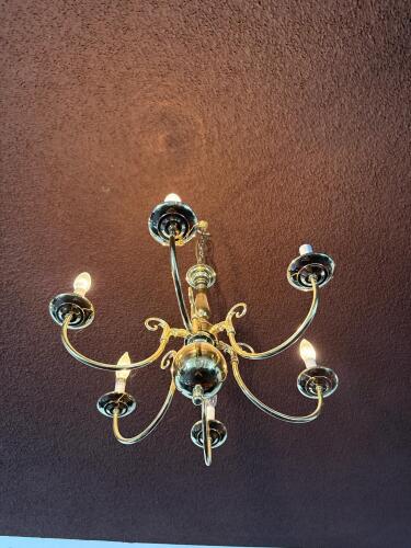 Traditional Brass 6-Arm Candle-Style Chandelier with Chain Mount - 2