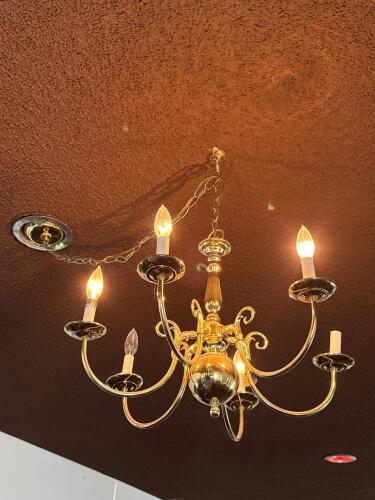 Traditional Brass 6-Arm Candle-Style Chandelier with Chain Mount - 3