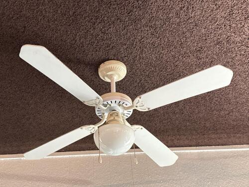 Two 42" White Ceiling Fan with 5 Blades and Single Light Globe, Pull Chain Control - 3
