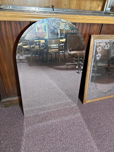 Arched Frameless Wall Mirror and Rectangular Framed Mirror with Etched Floral Designs - 2