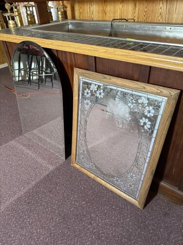 Arched Frameless Wall Mirror and Rectangular Framed Mirror with Etched Floral Designs - 4