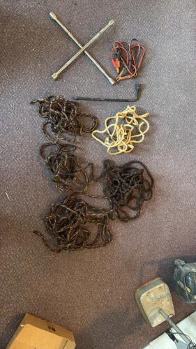 Automotive Tool Lot: 2 Lug Wrenches, Tire Iron, Jumper Cables & Ropes &ndash; Garage/Emergency Kit