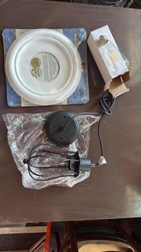 Industrial Black Cage Pendant Ceiling Light w/ Sylvania LED Bulb & 10" Harbor Breeze Medallion