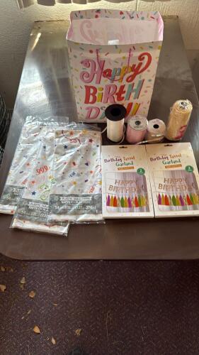 Birthday Party Decoration Kit &ndash; 3 Table Covers, 4 Ribbons, 4 Tassel Garlands, Gift Bag