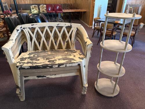 4 Stackable Plastic Benches with Lattice Back and 4-Tier Round Display Shelf
