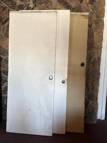 Three Standard Solid Core Doors &ndash; White & Beige, Pre-bored Handle Holes