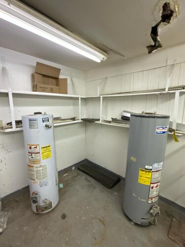 2 Hot Water Heaters, Contents on Shelves and Shingles