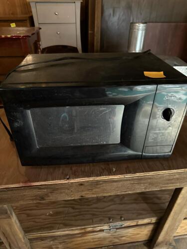 Sunbeam Countertop Microwave & Rustic Wooden Workbench & Wood Storage Box - 3