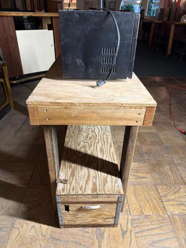 Sunbeam Countertop Microwave & Rustic Wooden Workbench & Wood Storage Box - 4