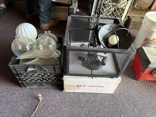 Industrial Pendant Chandelier, Wall Sconce & Glass Globe Lot