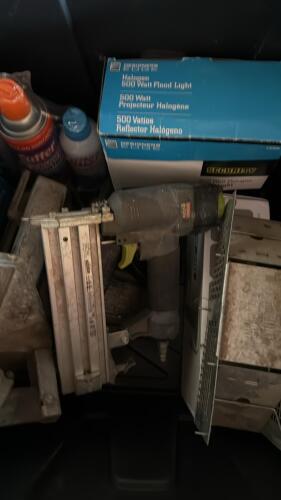 Black & Decker Circular Saw, Speco PA Horn, Lighting, Nail Gun, Air Pump, Mixed Garage Lot - 9
