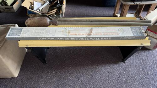 Yellow Slatted Metal Bench, Post Hole Digger, Vinyl Wall Base