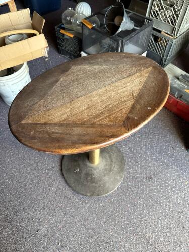 Oval Wood and Metal Pedestal Side Table, Mid-Century Style, Diamond Top, 24" Tall