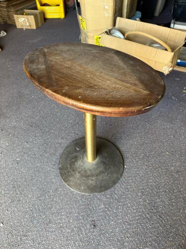 Oval Wood and Metal Pedestal Side Table, Mid-Century Style, Diamond Top, 24" Tall - 2