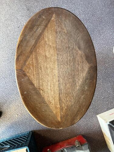 Oval Wood and Metal Pedestal Side Table, Mid-Century Style, Diamond Top, 24" Tall - 3