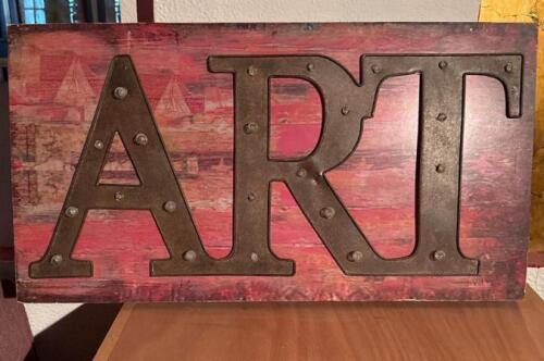 30" x 16" Rustic "ART" Marquee Wall Sign with LED Lights - 2