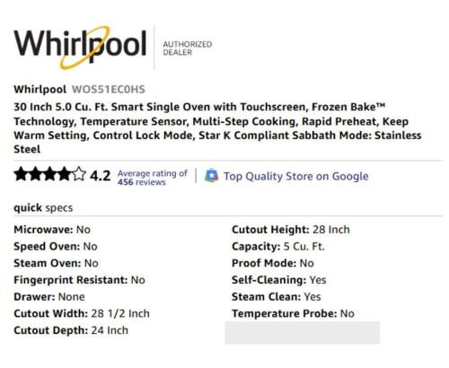 NEW IN BOX - Whirlpool 30" Smart Single Wall Oven - 7