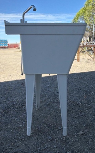 Freestanding Utility Sink with Faucet and Metal Legs, Single Basin, 23"x23"x34", White - 2